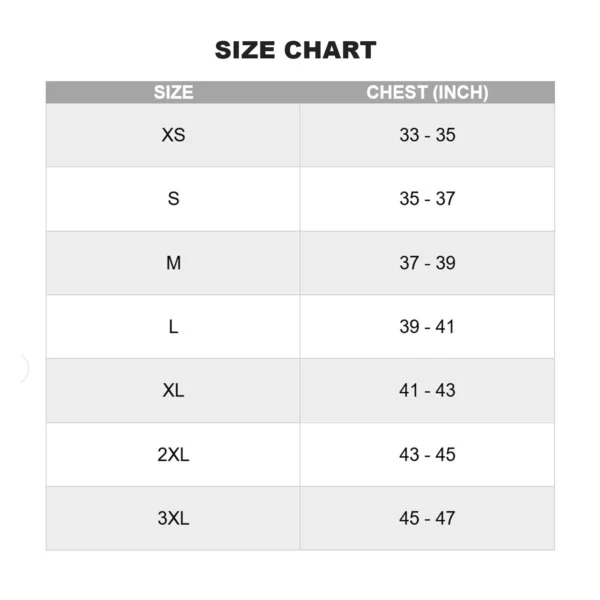 Fitin-Me Mens T-Shirt Size Chart